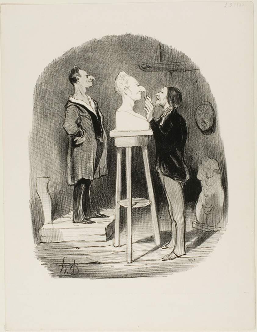 Monsieur Filochard, ex shopkeeper, retired, feels the need of passing on his bust in marble to even remotest posterity, plate 68 from Les Bons bourgeois — Honoré Daumier