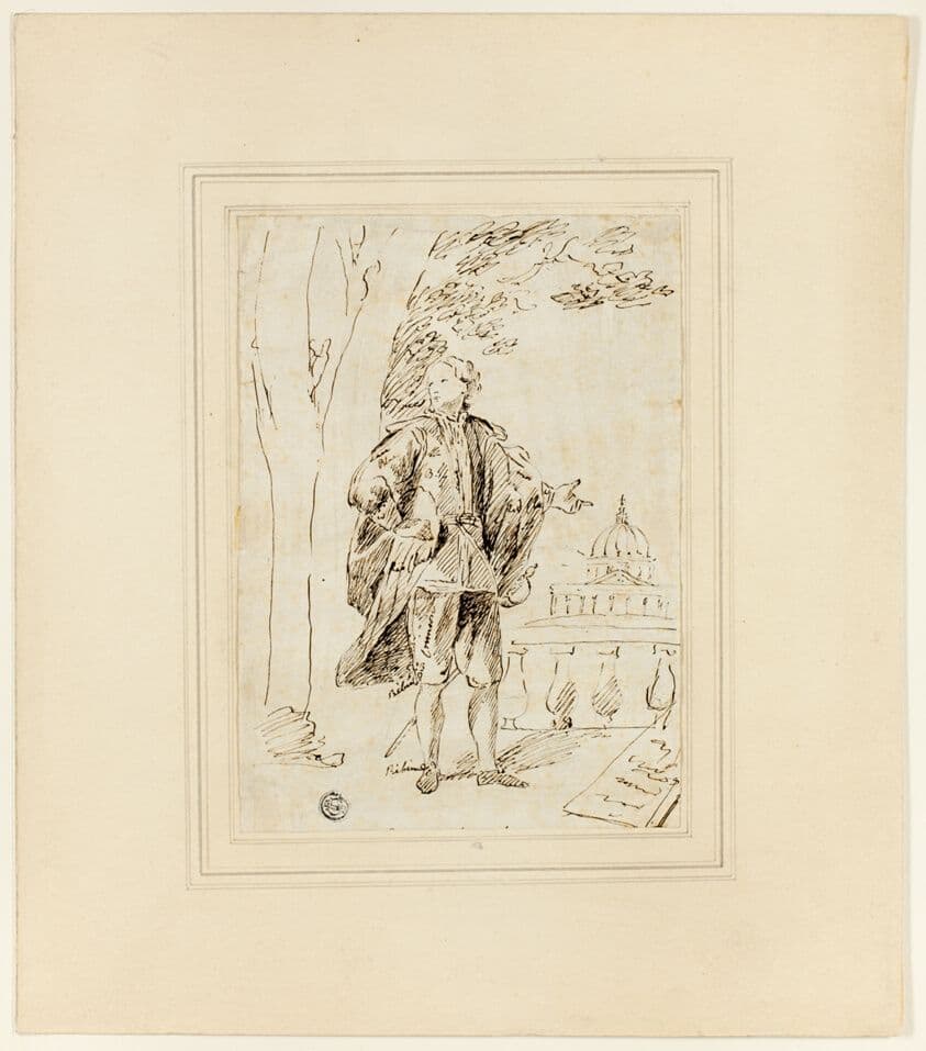 Full Length Portrait of a Man Standing near Balustrade — John Vanderbank