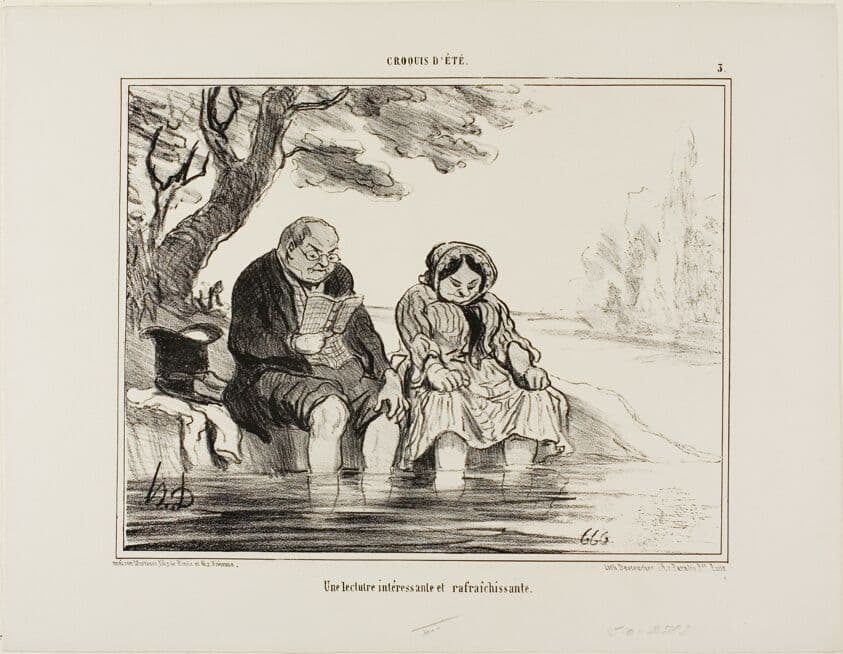 An interesting and refreshing reading, plate 3 from Croquis D'été — Honoré Daumier