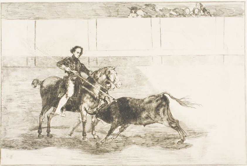 Manly courage of the celebrated Pajuelera in the ring at Saragossa, plate 22 from The Art of Bullfighting — Francisco Goya