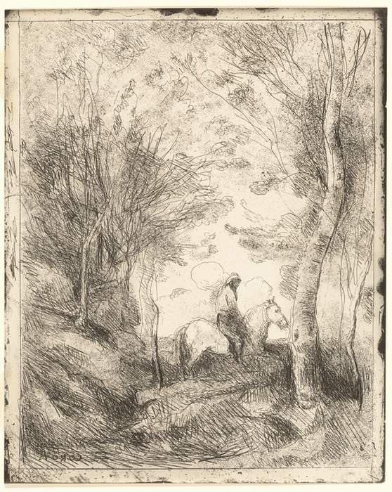 The Rider in the Woods, large plate — Jean-Baptiste-Camille Corot