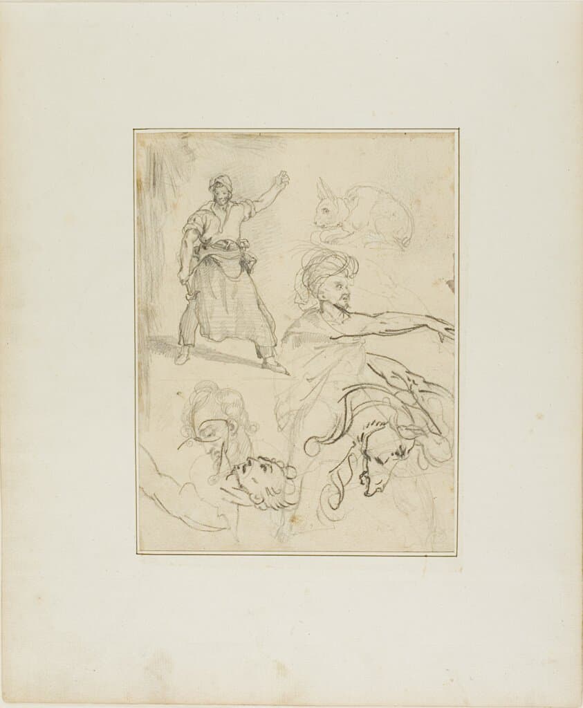 Studies of a Blacksmith and a Horse's Head with Sketches of Other Figures and a Rabbit — Théodore Géricault