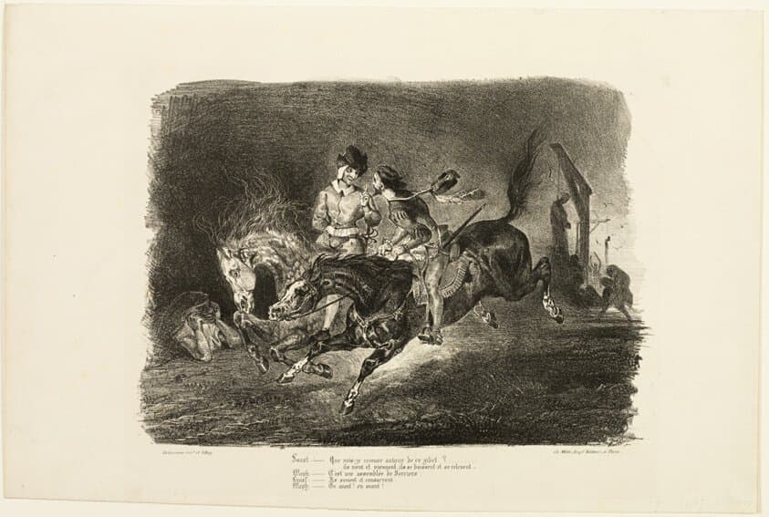Faust and Mephistopheles Galloping Through the Night of the Witches' Sabbath, from Faust — Eugène Delacroix