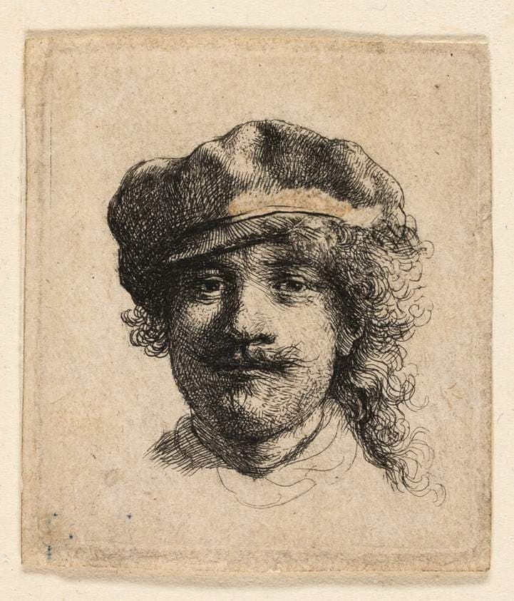 Rembrandt Wearing a Soft Cap: Full Face: Head Only — Rembrandt van Rijn