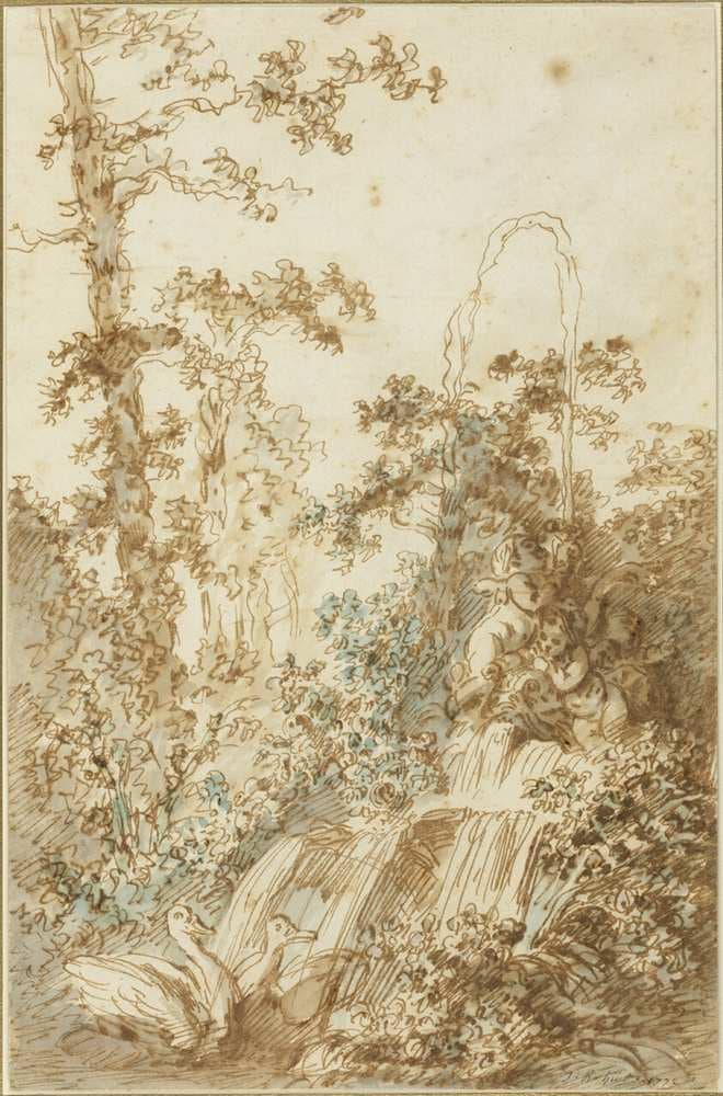 Capriccio with Fountain and Frolicking Swans — Jean-Baptiste Hüet