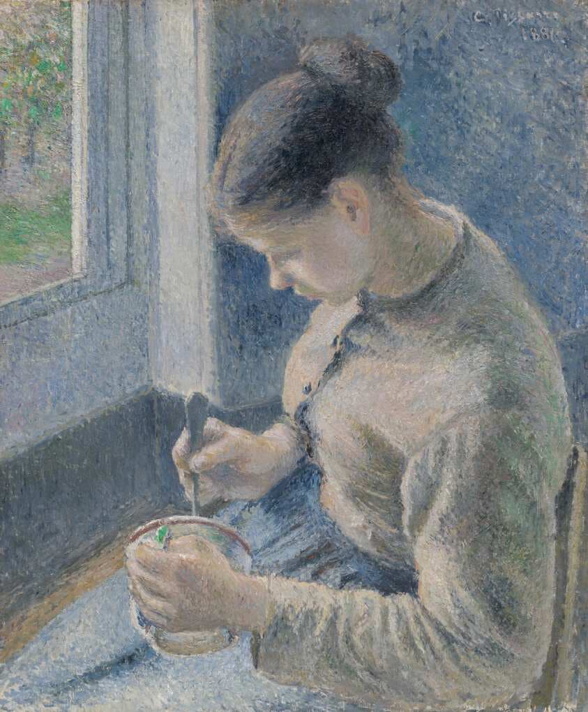 Young Peasant Having Her Coffee — Camille Pissarro