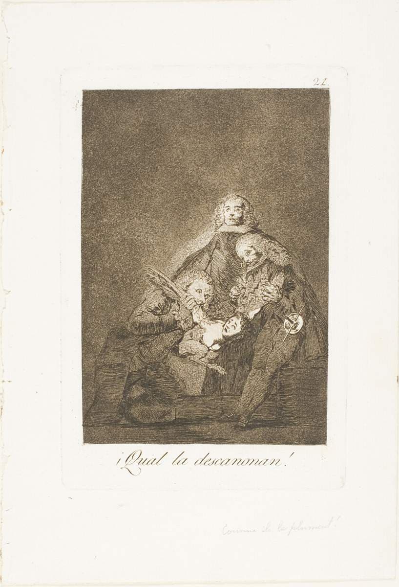How they Pluck Her, plate 21 from Los Caprichos — Francisco Goya