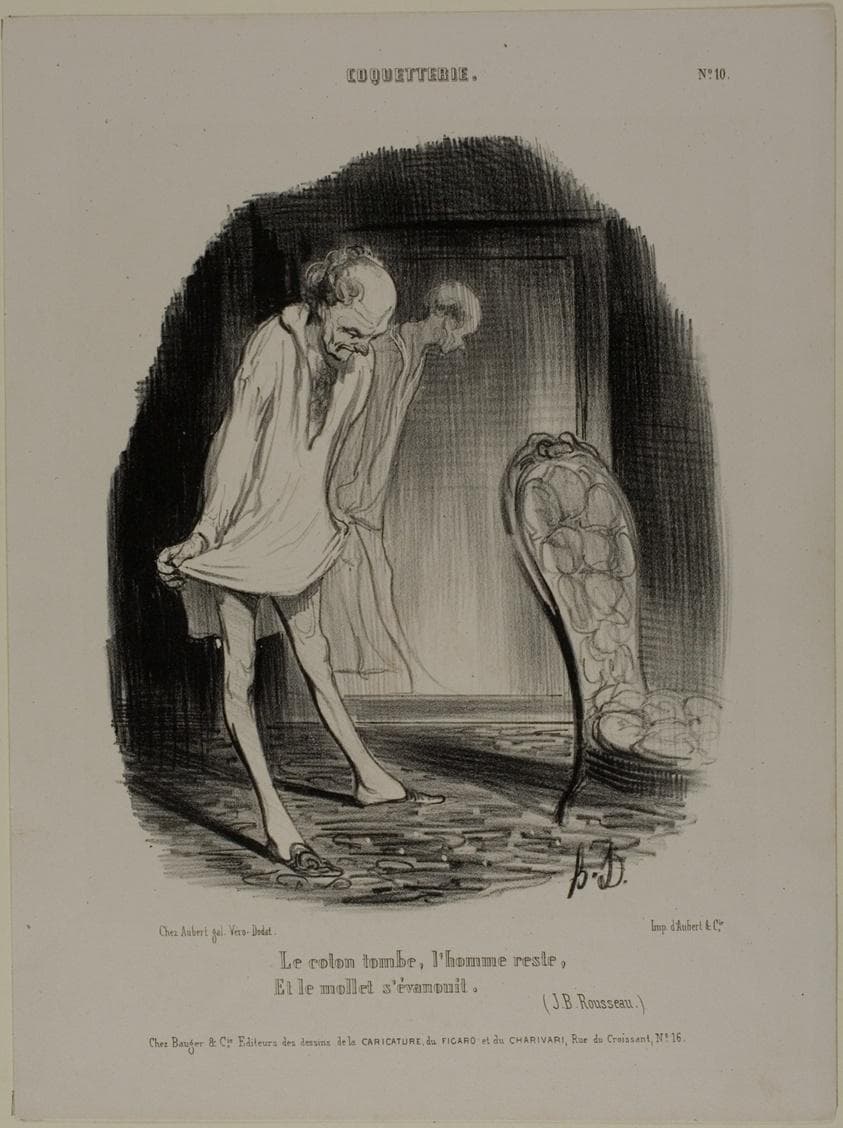 The Cotton Gown Falls, Man Remains, and the Calf Fades (J.B. Rousseau), plate 10 from Coquetterie — Honoré Daumier