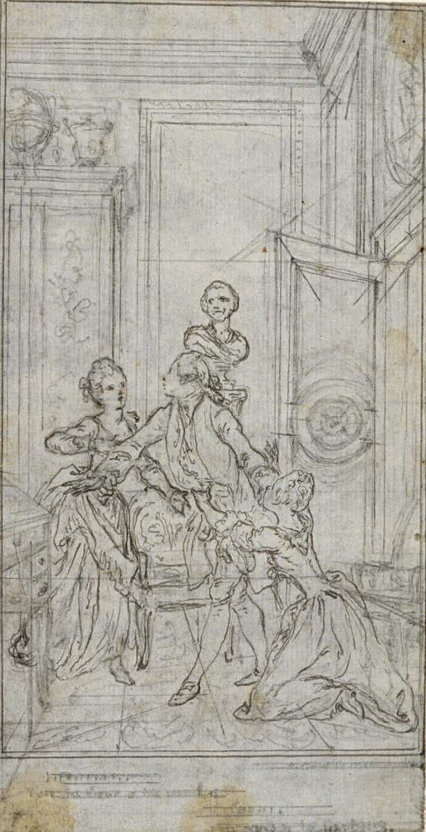 Study for Vignette-Frontispiece in Charles-Simon Favart's "L'Amitié à l'Epreuve" — Hubert François Gravelot