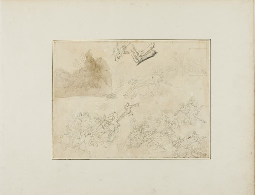 Sketches for a Cavalry Battle; the Hind Legs of a Dog — Théodore Géricault