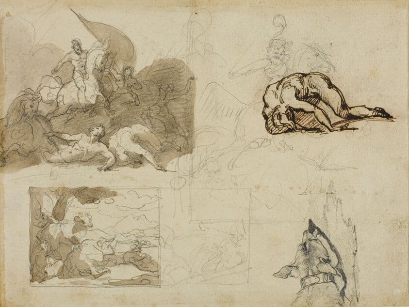 Sketches of a Cavalry Battle, A Landscape with Cows, and Other Compositions — Théodore Géricault