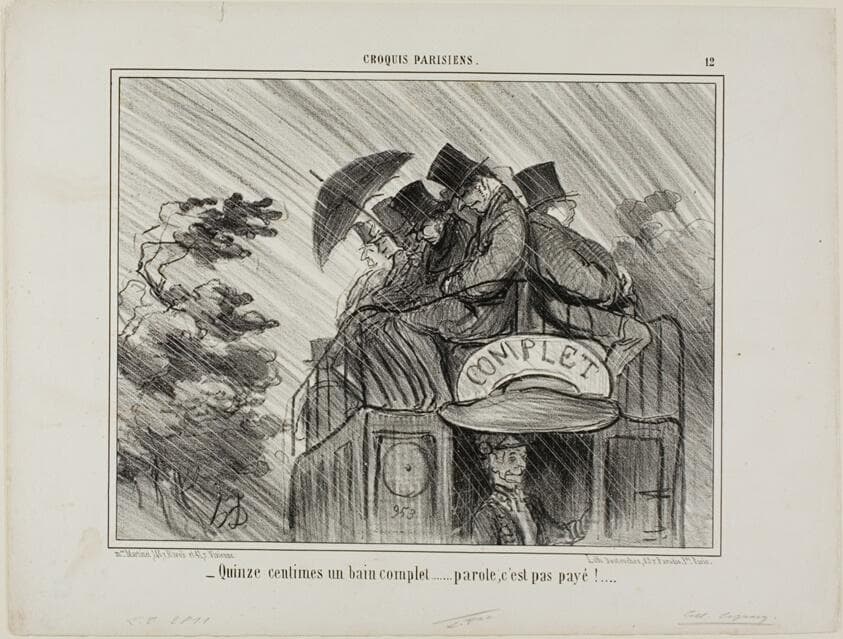 “- Just 15 cents for a full bath.... what a deal!,” plate 12 from Croquis Parisiens — Honoré Daumier