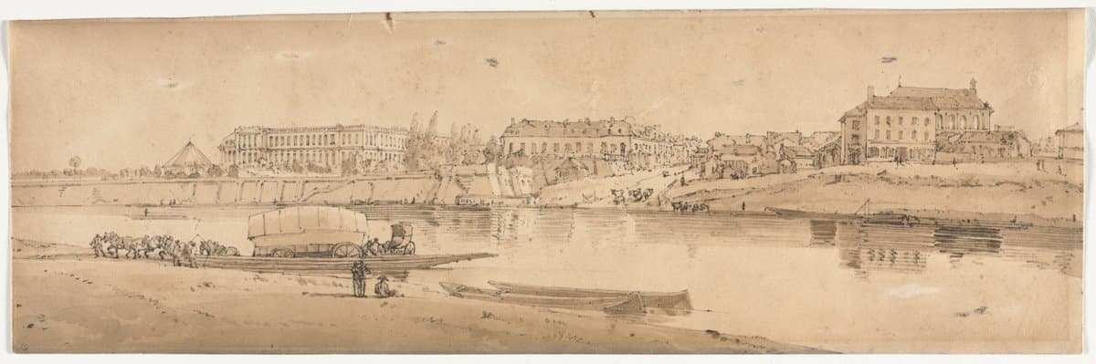 A Selection of Twenty of the Most Picturesque Views in Paris:  View of the Palace and Village of Choisi on the Banks of the Seine — Thomas Girtin