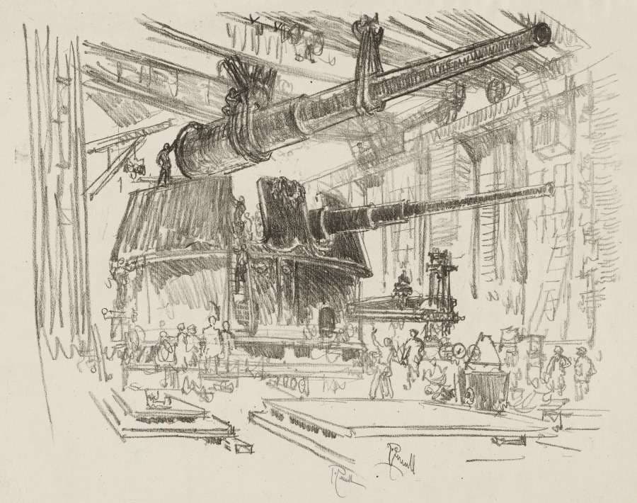 English War Work:  Fitting Guns in Turrets — Joseph Pennell