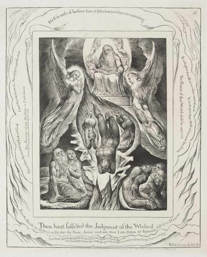The Book of Job:  Pl. 16, Thou hast fulfilled the judgment of the wicked — William Blake