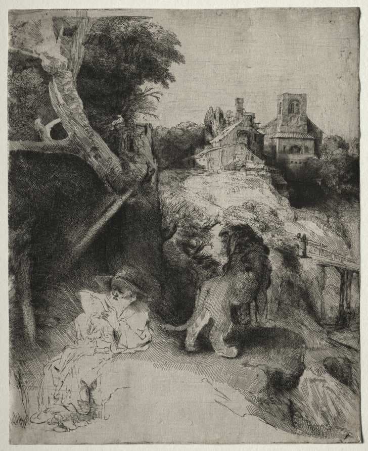 St. Jerome Reading in an Italian Landscape — Rembrandt van Rijn