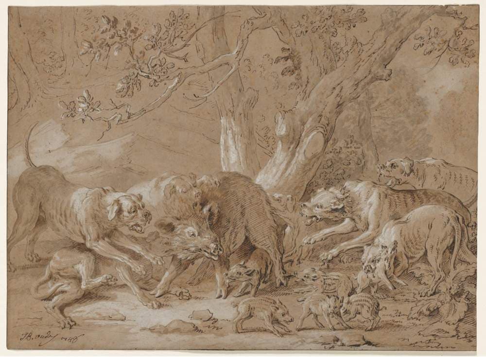 Wild Sow and Her Young Attacked by Dogs — Jean-Baptiste Oudry