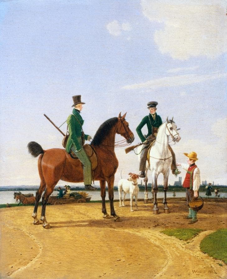 Hunter and Lord at the River Isar with View of Munich — Wilhelm von Kobell
