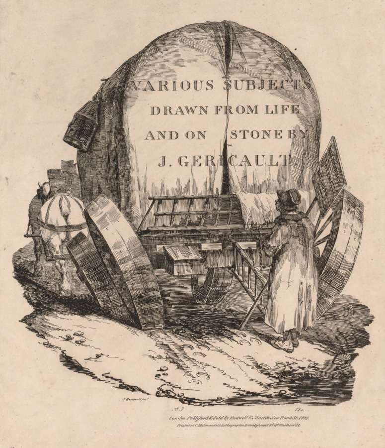 Various Subjects Drawn from Life and on Stone:  A Wagon with Harnessed Horses — Théodore Géricault