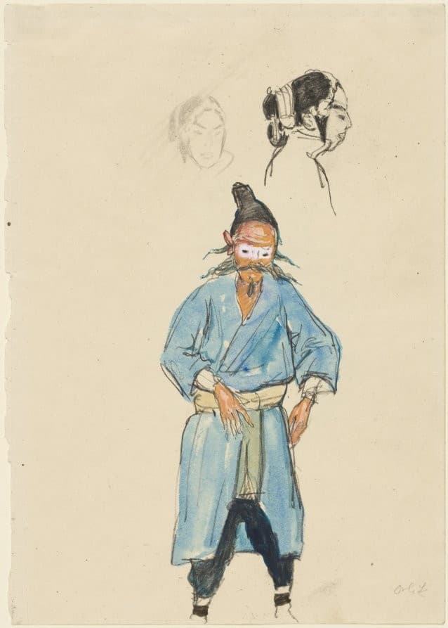 Chinese Actor and Two Sketches of a Woman's Head — Emil Orlík