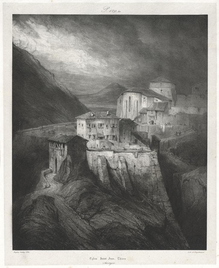 Picturesque and Romantic Journeys in Old France: Auvergne (vol. II): St. John Church, Thiers, Plate 129 — Eugène Isabey