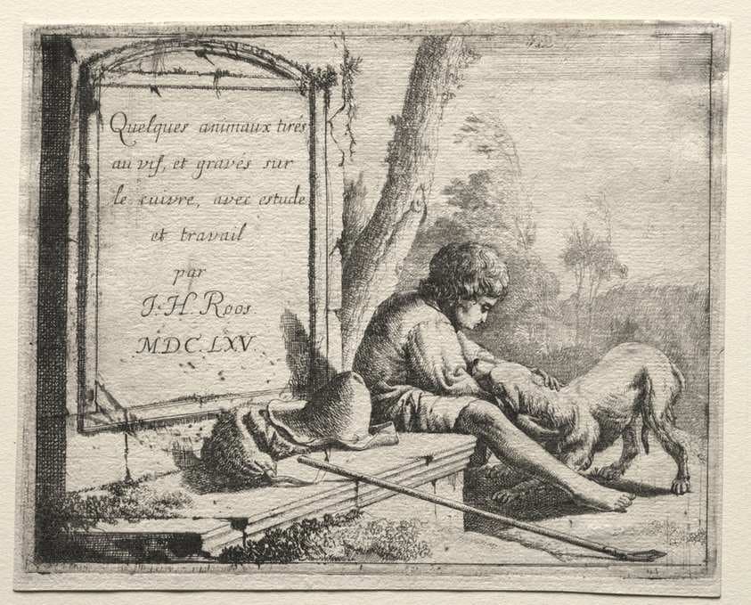 Title Page:  Shepherd Petting his Dog — Johann Heinrich Roos