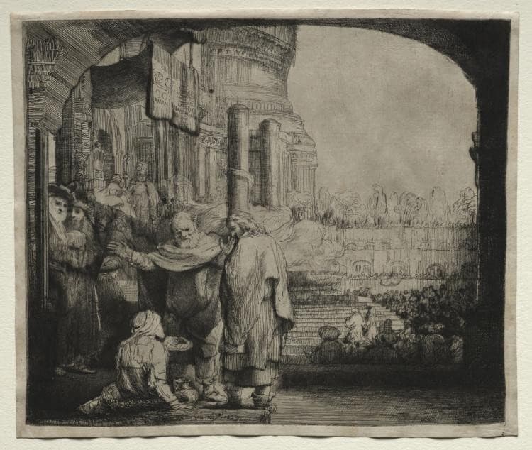 Peter and John Healing the Cripple at the Gate of the Temple — Rembrandt van Rijn