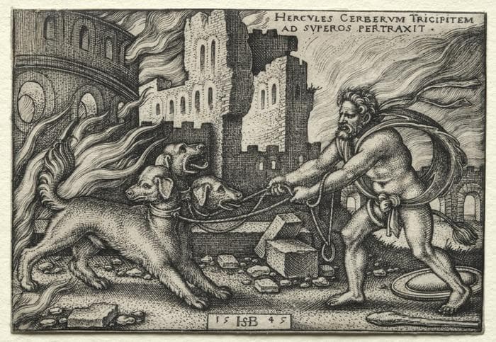 The Labors of Hercules: Hercules Dragging Cerberus from the Underworld — Sebald Beham