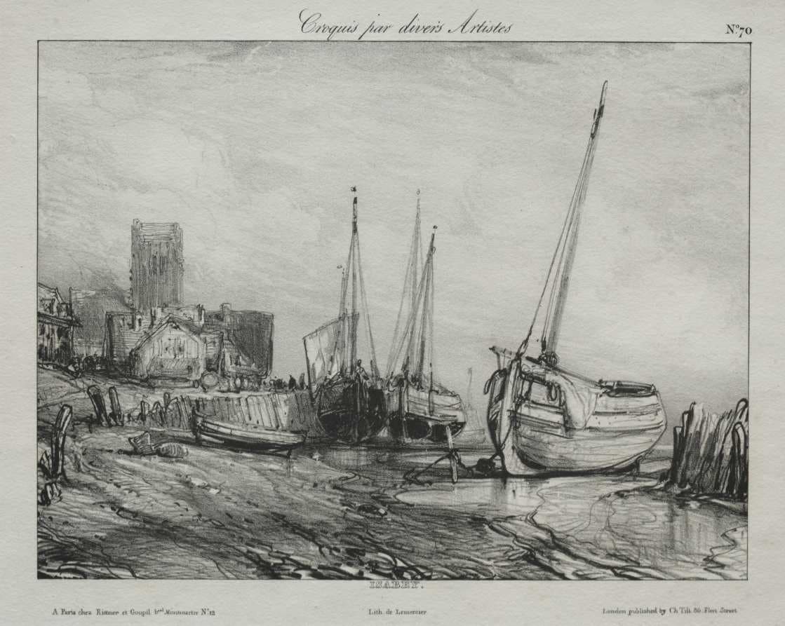Fishing Boats along the Beach — Eugène Isabey