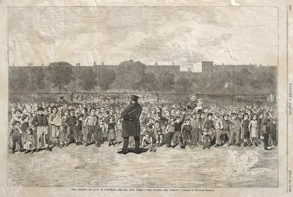 The Fourth of July in Tompkins Square, New York - "The Sogers Are Coming" — Winslow Homer