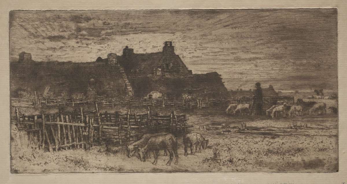 Sheepfold: Sunset — Félix-Hilaire Buhot