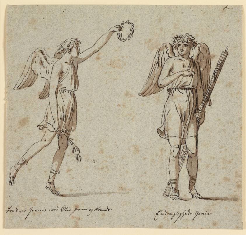 To genier, den ene med oliegren, den anden med fasces — Nicolai Abildgaard