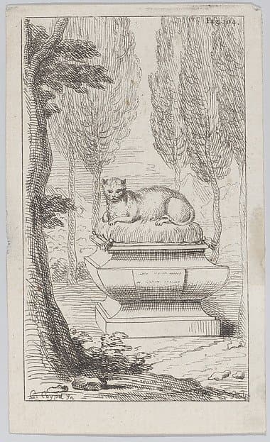 Cat atop a tomb — Charles-Antoine Coypel