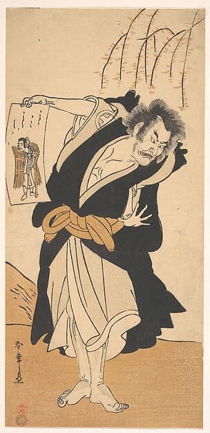 The Third Otani Hiroemon as an Outlaw Standing Near a Willow Tree — Katsukawa Shunshō