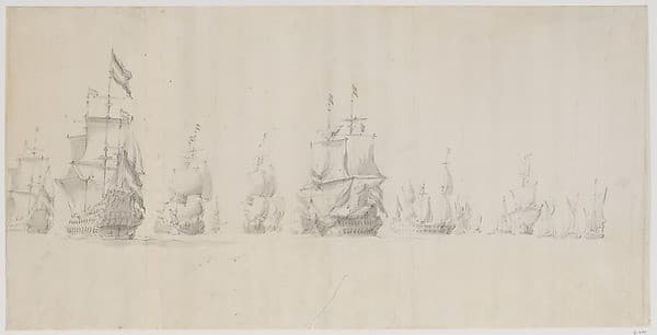 A Dutch Fleet Under Sail at Sea in a Light Breeze — Willem van de Velde the Elder