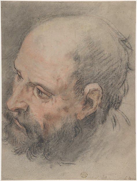 Head of a Bearded Man Looking Left — François Lemoyne