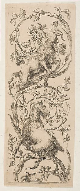 Two Goats Nibbling Branches — Stefano Della Bella