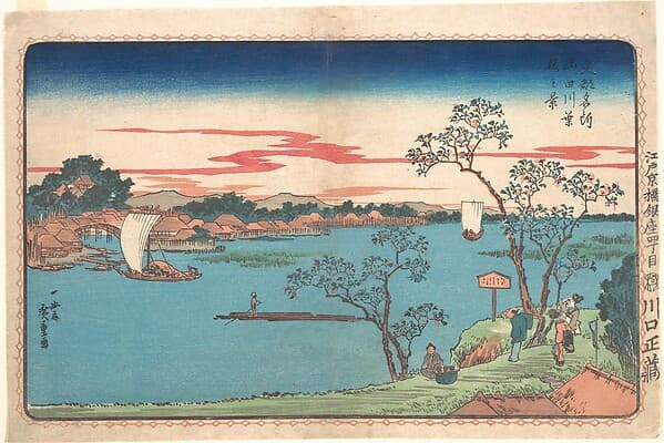Sumidagawa, hazakura no kei|東都名所　隅田川葉桜之景|A View of Cherry Trees in Leaf along the Sumida River — Andō Hiroshige