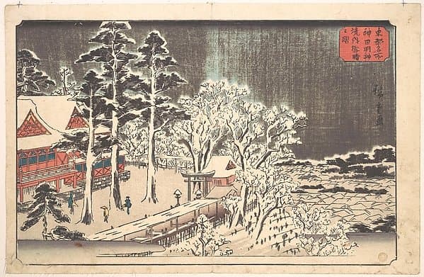 東都名所　神田明神境内雪晴之図|“Clear Weather after Snow in the Precincts of the Kanda Myōjin Shrine” (Kanda Myōjin keidai yukibare no zu), from the series Famous Places in the Eastern Capital (Tōto meisho) — Andō Hiroshige