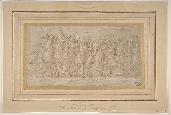 Roman or Greek Warriors Celebrating after a Victory. — Parmigianino