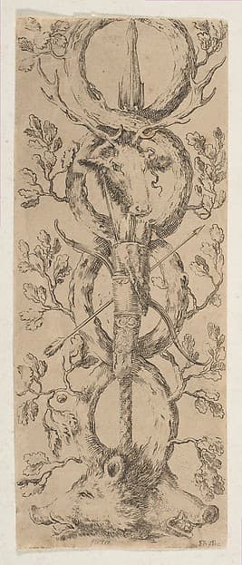 Heads of a Stag and Two Boars in Rinceaux of Oak Branches — Stefano Della Bella