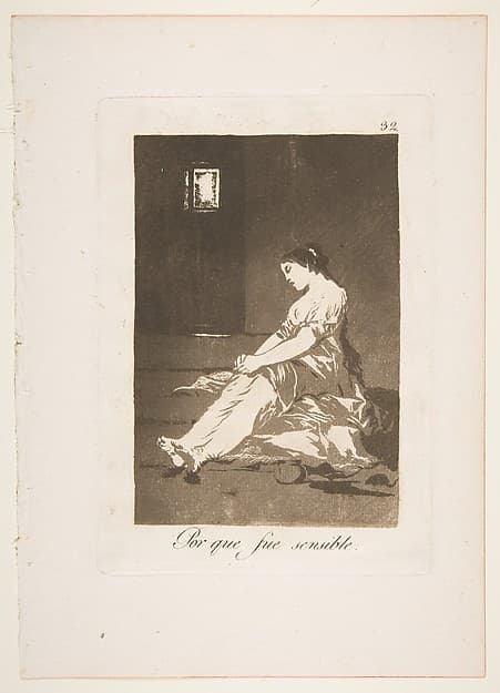 Plate 32 from "Los Caprichos": Because she was susceptible (Por que fue sensible) — Francisco Goya