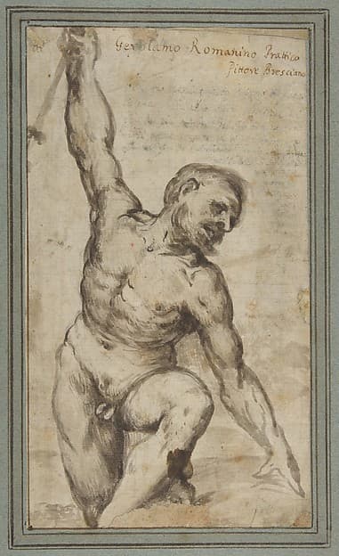 Nude Male Figure with Upraised Right Arm — Girolamo Romanino