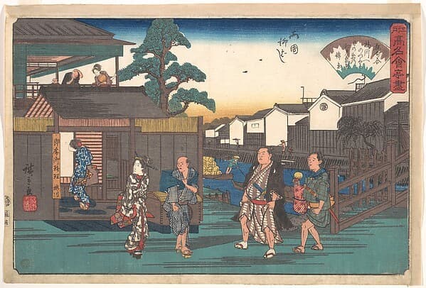 Ryogoku Yanagibashi (Umegawa)|江戸高名会亭尽　柳ばし|The Umegawa at Ryogoku Yanagibashi — Andō Hiroshige