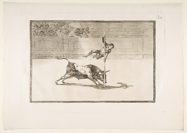 Plate 20 from "La Tauromaquia": The agility and audacity of Juanito Apiñani in [the ring] at Madrid — Francisco Goya