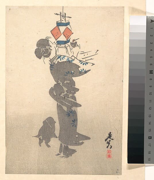 Lighting a Hanging Lantern for the Obon Festival — Shibata Zeshin