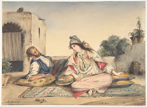 A Moroccan Couple on Their Terrace — Eugène Delacroix