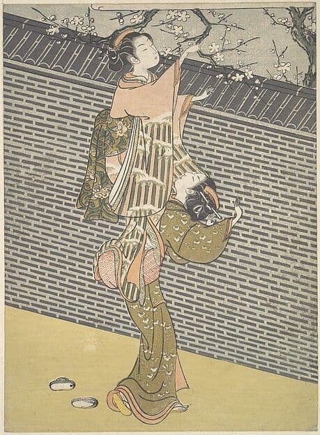 Plucking a Branch from a Neighbor's Plum Tree — Suzuki Harunobu