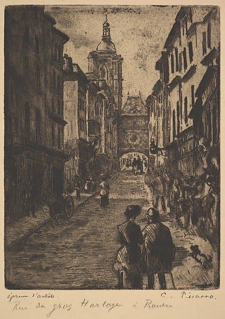 The Street of the Grand Clock, Rouen — Camille Pissarro