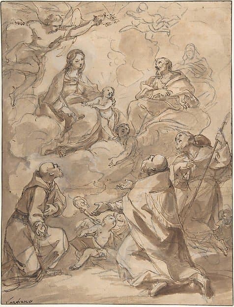 The Holy Family Appearing to St. Francis, St. Augustine, and St. Roch — Charles-Joseph Natoire